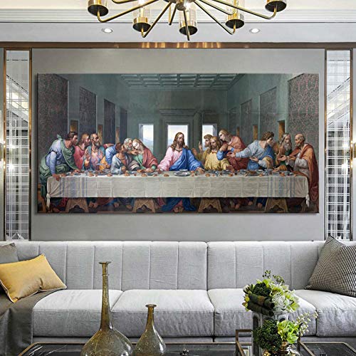 Leonardo Da Vincis Das letzte Abendmahl, Poster und Drucke, berühmte Gemälde, Wandkunst, Leinwandgemälde für Wohnzimmerdekoration, 95 x 198 cm/37 x 78 Zoll, mit Rahmen von Zhaoyang Art