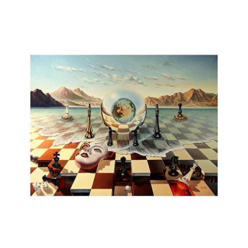 Zhaoyang Art Salvador Dali Surrealismus Schach auf dem Meer Leinwand Gemälde Abstrakte Poster und Drucke Bilder für Wohnzimmer Gerahmtes Dekor 70x120cm(28x48in) Innerer Rahmen von Zhaoyang Art