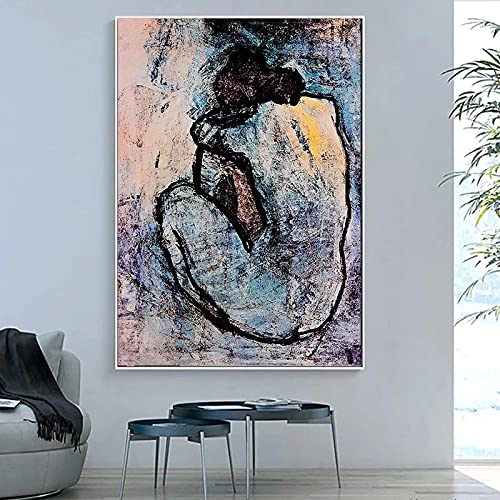 Wandkunst Bild Maison Rouge Blue Nude von Pablo Picasso Leinwand Malerei Poster und Drucke für Wohnzimmer Home Decor 30x40cm (11.8x15.7in) Innerer Rahmen von Zhaoyang Art