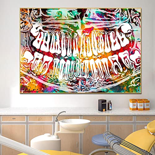 Zähne Zahnmedizin Zahnimplantat Zahnarzt Klinik Wandkunst Leinwand Gemälde Goldrahmen Drucke Bild für Zahnarztpraxis Dekor 90x120cm/35x47in Goldener Rahmen von Zhaoyang Art