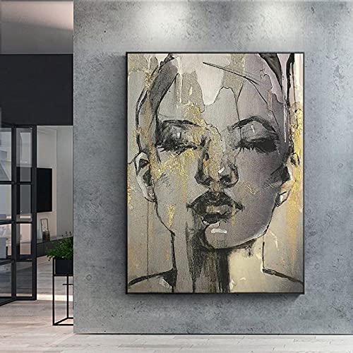 Zhaoyang Art Abstraktes Frauengesicht, Leinwandgemälde, Figurenposter, Wandkunst, Bilder für Wohnzimmer, goldene Heimdekoration, Porträt, 90 x 120 cm, mit schwarzem Rahmen Zhaoyang Art Abstraktes Frauengesicht, Leinwandgemälde, Figurenposter, Wandkunst, Bilder für Wohnzimmer, goldene Heimdekoration, Porträt, 90 x 120 cm, mit schwarzem Rahmen von Zhaoyang Art