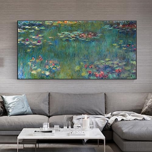 Berühmtes Claude Monet-Wandkunst-Leinwandgemälde mit Rahmen, Seerosen, pastorale Landschaft am Meer, Vintage-Dekor, Bild 60 x 120 cm/24 x 47 Zoll mit schwarzem Rahmen von Zhaoyang Art