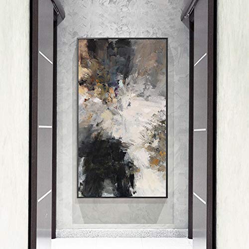 Zhaoyang Art Gerahmte Bilder, abstrakte Schwarz-Weiß-Wandkunst, Leinwand, Schlafzimmer, übergroße Gemälde, moderne Drucke für Wohnzimmerdekoration, 95 x 175 cm/37 x 69 Zoll, mit schwarzem Rahmen von Zhaoyang Art