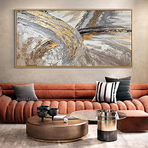 Zhaoyang Art Große Heimdekoration, moderne abstrakte goldene gerahmte Wandkunst, goldene Dekoration, Leinwandgemälde, Heimdekoration, 70 x 145 cm/28 x 57 Zoll mit goldenem Rahmen von Zhaoyang Art