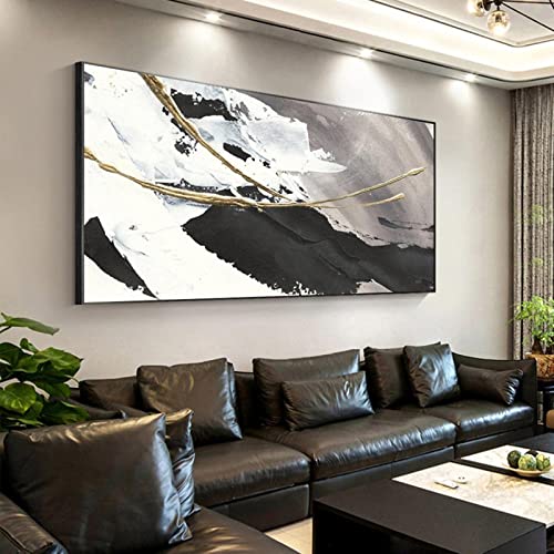 Zhaoyang Art Großes abstraktes Gemälde auf Leinwand, Wandkunst, Goldfolie, Schwarz-Weiß-Gemälde, modernes Wohnzimmer, Heimdekoration, 100 x 200 cm, mit schwarzem Rahmen Zhaoyang Art Großes abstraktes Gemälde auf Leinwand, Wandkunst, Goldfolie, Schwarz-Weiß-Gemälde, modernes Wohnzimmer, Heimdekoration, 100 x 200 cm, mit schwarzem Rahmen von Zhaoyang Art