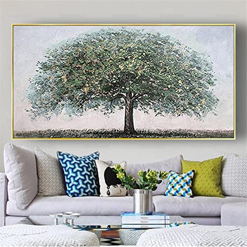 Home Wandbild Goldene Geldbäume Goldrahmen Bild Landschaft Wandkunst Ölgemälde Auf Leinwand Für Wohnzimmer Dekor Kunstwerk 24x51 Zoll/60x130cm Mit Goldenem Rahmen von Zhaoyang Art