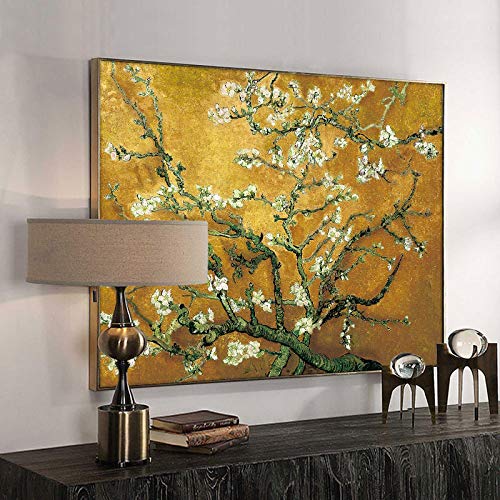 Zhaoyang Art Vincent Van Gogh Blühender Mandelbaum, Goldrahmen, Drucke, impressionistische Gemälde, Wand-Leinwand-Kunstbild für Wohnzimmer, 35 x 40 cm/14 x 16 Zoll, mit goldenem Rahmen von Zhaoyang Art