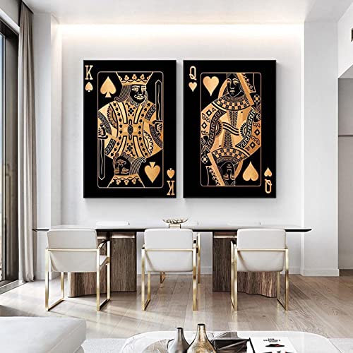 Zhaoyang Art Vintage-Leinwandgemälde, Queen-King-Poker-Zitat, nordischer Druck, modernes Wohnzimmer, Heimdekoration, Wandkunst, Bilder, Ungerahmt, 60 x 90 cm/24 x 35 Zoll x 2 Stück, Ungerahmt von Zhaoyang Art