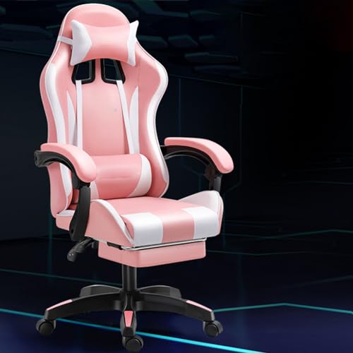 Ergonomischer Gaming Chair, HöHenverstellbar Gamer Stuhl Mit FußStüTzen Armlehne, Drehsessel Mit LendenwirbelstüTze KopfstüTze, BüRostuhl Verstellbar 90-135° 250kg Belastbarkeit, rosa weiß von Zhaqq