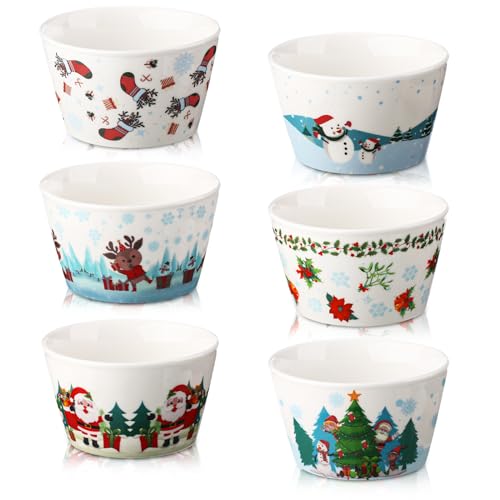 Zhehao 6 Stück Weihnachts-Keramikschalen Weihnachtsmann Eisschalen Schneemann Dessertschalen Weihnachtsbaum Salatschalen Abendessen Schüsseln Snackschalen 400 ml Servierschalen für Weihnachten von Zhehao