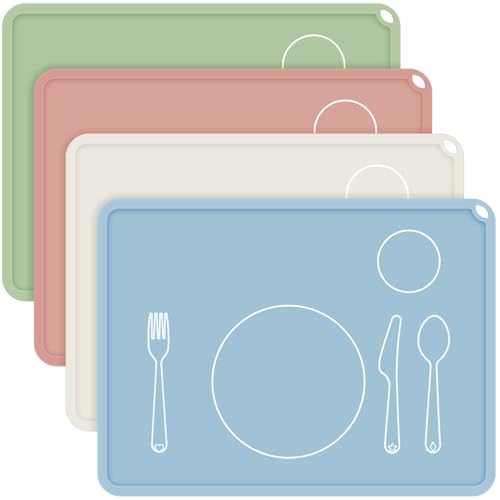 Zhehao Montessori-Tischsets für Kinder, rutschfest, Silikon, 40,6 x 30,5 cm, für Kleinkinder, Baby-Essmatte, Lebensmittelmatten für Kleinkinder, Esstisch, Lernen, Reisen, Küche (neutrale Farben), 4 von Zhehao