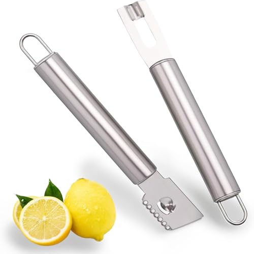 2 Stück Edelstahl Zitronenschaber, Upgraded Zitronenschaber & Kanalmesser Set, Zitruszester & Orangenschäler Werkzeug, Premium Zitronenreibe für Familienküche, für Bar Barkeeper von Zheigaoxea