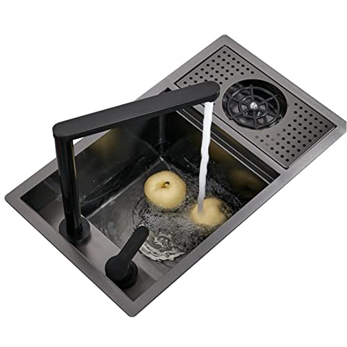 Küchenspüle Einbauspüle Mit Gläserspüler Thekenspüle 18-Gauge-Edelstahlspüle Mit Hubhahn Inklusive Montagezubehör (Color : Nero, S : 58 * 32 * 23cm) von Zheng Hui Shop