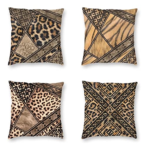 4er Set Kissenbezug 35x35cm,Brauner und schwarzer Leopard Muster Doppelseitiges Dekorative kissenbezüge Samt kissenhüllen Mit verstecktem Reißverschluss,für Sofa Schlafzimmer,Büro,Dekoration,Geschenk von Zheynn