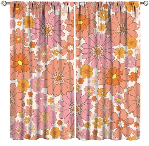 ZhiRain Vintage-Blumen-Vorhänge, Retro-Stil, 70er- und 60er-Jahre-Stil, rosa-orange, Blumenvorhang mit Stangentasche für Wohnzimmer, Schlafzimmer, Küche, Heimdekoration, Vorhänge, Fensterbehandlungen, ZhiRain Vintage-Blumen-Vorhänge, Retro-Stil, 70er- und 60er-Jahre-Stil, rosa-orange, Blumenvorhang mit Stangentasche für Wohnzimmer, Schlafzimmer, Küche, Heimdekoration, Vorhänge, Fensterbehandlungen, von ZhiRain