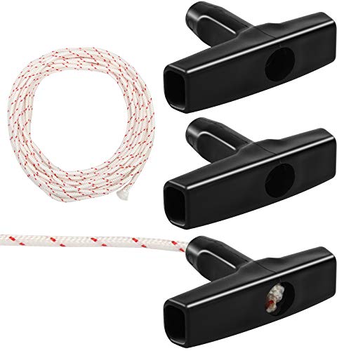 Zhichengbosi Seilzugstarterseil, 10 Meter 3 mm Rasenmäher Zugschnüre, Motorstarter Zugschnüre mit 3 Stück Schwarz Rückstoßstarter-Griff für Kettensägen, Rasenmäher (10m) von Zhichengbosi