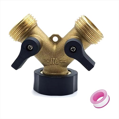 2 Wege Verteiler Wasser 3/4 Zoll, mit individuellen Ein-/Aus-Ventilen Messing, Schlauch-Steckverbinder, Verteileradapter für Waschmaschine Geschirrspüler, Garten, Rasen Wasserhähne,Gartenschlauch von ZhiheHui