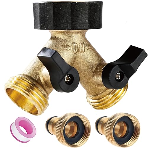 Messing 2-Wege Verteiler Wasserverteiler Wasserhähne Adapter mit individuellen An/Aus-Ventilen für Zuhause Küche Garten Draussen，Mit zwei 3/4 Zoll Gartenschlauch Wasserhahn Saugmutt Anschlüsse von ZhiheHui