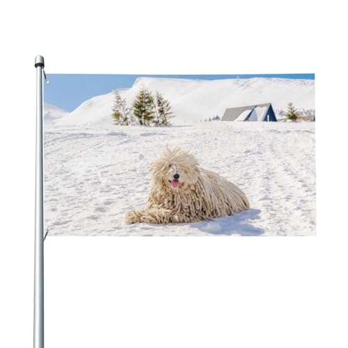 90 x 60 cm große ungarische Puli-Rassehund-Schäferhund-Flagge für Haus, Rasen, hängende Dekoration, Hofbanner, Urlaubsflaggen mit 2 Metallösen, für den Innen- und Außenbereich von Zhimahou