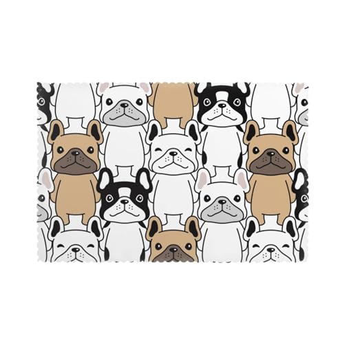 Platzsets aus Polyester, waschbar, Motiv: Hund Französische Bulldogge, Welpe, 1–6 Sets, rutschfest, rechteckig, für Küche, Esstisch, Tischsets, 45 x 30 cm von Zhimahou