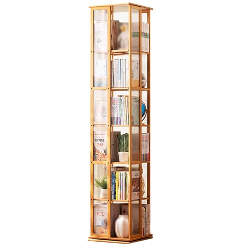 Acryl + Bambus Bücherregal 360° Drehbares Bücherregal Büro Arbeitszimmer Bücherregal Display Bodenstehendes Bücherregal Freistehendes Bücherregal (Color : B, S : 37 * 178CM) von Zhirong