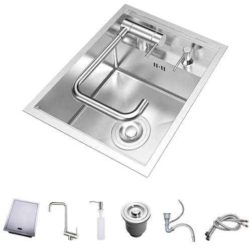 Bar-Spüle Silber Versteckt Mit Abdeckung Kleine Bar-Spüle Einzelbecken Edelstahlspüle Mit Faltbarem Wasserhahn Für Den Balkon Zu Hause, Wohnmobil(30 * 45cm) von Zhirong