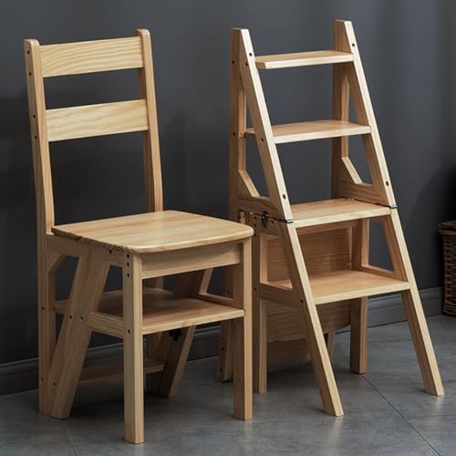Multifunktionaler Leiterstuhl Aus Massivholz 2-in-1 Klappbarer Leiterstuhl 4-Stufen-Leiter Display-Ständer Für Haus Und Garten (Color : A, S : 90 * 35 * 45CM) von Zhirong