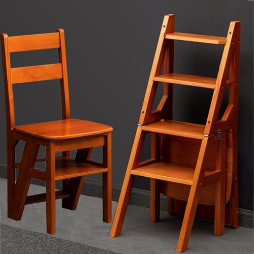 Multifunktionaler Leiterstuhl Aus Massivholz 2-in-1 Klappbarer Leiterstuhl 4-Stufen-Leiter Display-Ständer Für Haus Und Garten (Color : B, S : 90 * 35 * 45CM) von Zhirong