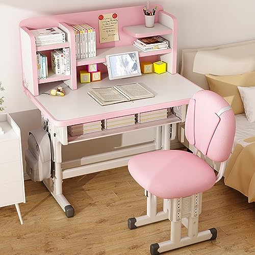 Schreibtisch- Und Stuhl-Set Kinder-Arbeitstisch Höhenverstellbarer Schreibtisch Kinder-Arbeitszimmer Mit Großer Schublade Integriertem Bücherregal (Color : C, S : 70 * 50CM) von Zhirong