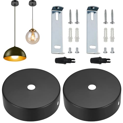 Zhixifan 2 Stück Decke Lampenabdeckung Deckenanschluss, 80 x 25 mm Baldachin Lampe Abdeckung, Deckenbaldachin Kits, Perfect decoration für Pendelleuchten, Runder, Mattschwarz von Zhixifan