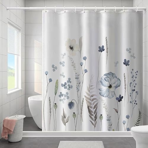 Zhixifan 180x200 cm Blumen Blatt Duschvorhänge mit 12 Duschvorhangringen Frühling Aquarell Pflanzen Bad Vorhänge Wasserdicht Duschvorhang für Badezimmer 3D Digitaldruck Polyester, Waschbar, Weiß von Zhixifan