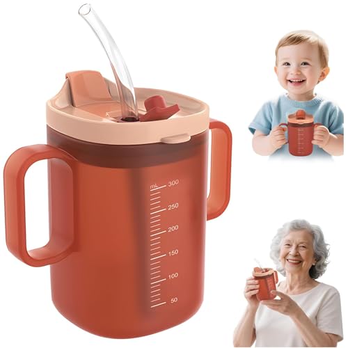Zhixifan Schnabeltasse Senioren für Ältere Menschen, 300ml Schnabeltasse Senioren mit Griff, Trinkbecher für Kind, Wasserbecher 2 Griffe, Duckbill Cup Strohhalmbecher mit Doppeltem Verwendungszweck von Zhixifan