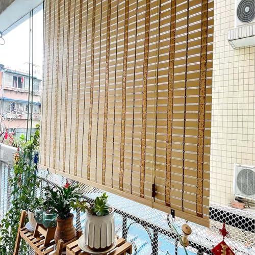 Bambus Rollos Outdoor Bambusrollo Wasserdicht PVC Bambus Jalousie Raffrollo Sonnenschutz Sichtschutz Rollo 50-150cm Breit 90% Verdunkelung Raffrollo Bambus Wetterfest Aussen Anti-UV(W80xH160cm) von Zhixubah