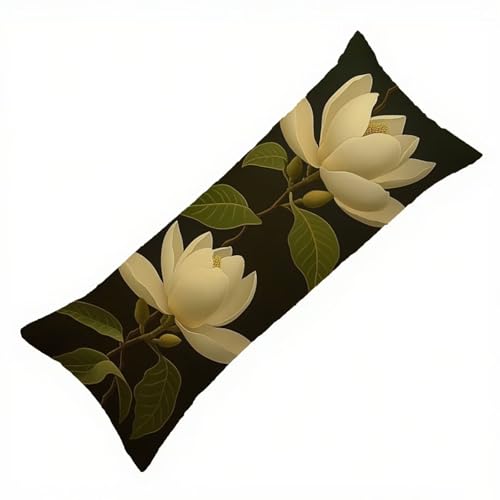 Grün Seitenschläferkissen Bezug 40 x 145 cm Lotus Seitenschläferkissen mit Unsichtbarem Reißverschluss, Doppelseitig Drucken Leinen Atmungsaktiv und Weich Kopfkissenbezug, Waschbar, Geschenke Q-6521 von Zhlpjecc