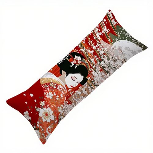 Japan Seitenschläferkissen Bezug 60 x 180 cm Frau Seitenschläferkissen mit Unsichtbarem Reißverschluss, Doppelseitig Drucken Samt Atmungsaktiv und Weich Kopfkissenbezug, und Waschbar, Geschenke Q-6276 von Zhlpjecc