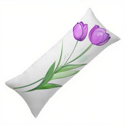 Lila Seitenschläferkissen Bezug 40 x 120 cm Tulpe Seitenschläferkissen mit Unsichtbarem Reißverschluss, Doppelseitig Drucken Samt Atmungsaktiv und Weich Kopfkissenbezug, und Waschbar, Geschenke Q-5514 von Zhlpjecc