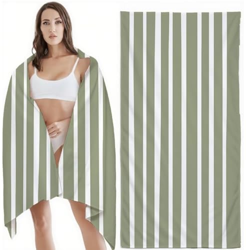 Mikrofaser Strandtuch 100x180 cm Mikrofaser Handtuch Grün Sandbeständig, Schnell Trocknend, Ultra-Absorbierend Badetuch, Ideal für Urlaub, Reise, Strand, Sauna, mit Aufbewahrungstasch Streifen Z-6262 von Zhlpjecc