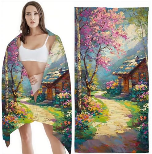 Mikrofaser Strandtuch 100x180 cm Mikrofaser Handtuch Kirschblüten Sandbeständig, Schnell Trocknend, Ultra-Absorbierend Badetuch, für Urlaub, Reise, Strand, Sauna, mit Aufbewahrungstasch Kabine Z-6490 von Zhlpjecc