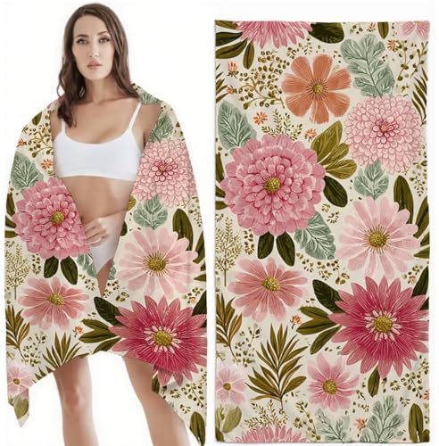 Mikrofaser Strandtuch 100x180 cm Mikrofaser Handtuch Rosa Kompaktes Sandbeständig, Schnell Trocknend, Ultra-Absorbierend Badetuch, für Urlaub, Reise, Strand, Sauna, mit Aufbewahrungstasch Blume Z-6478 von Zhlpjecc