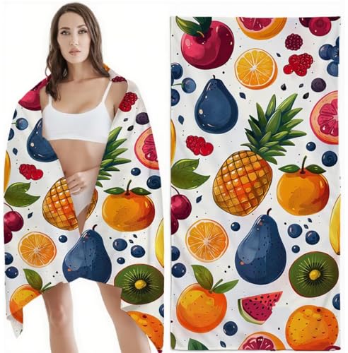 Mikrofaser Strandtuch 100x180 cm Mikrofaser Handtuch Sommer Kompaktes Sandbeständig, Schnell Trocknend, Ultra-Absorbierend Badetuch, für Urlaub, Reise, Sauna, mit Aufbewahrungstasch Obst Z-6298 von Zhlpjecc