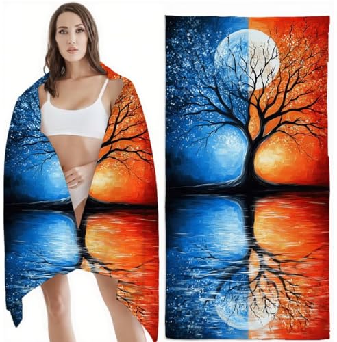 Mikrofaser Strandtuch 220x100 cm Mikrofaser Handtuch Baum Kompaktes Sandbeständig, Schnell Trocknend, Ultra-Absorbierend Badetuch, für Urlaub, Reise, Strand, Sauna, mit Aufbewahrungstasch Mond Z-6408 von Zhlpjecc