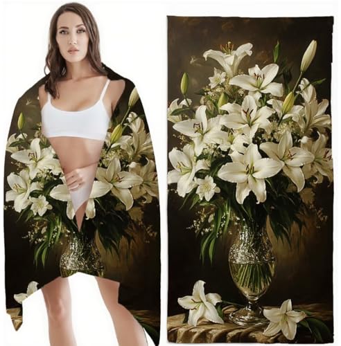 Mikrofaser Strandtuch 220x100 cm Mikrofaser Handtuch Lilie Kompaktes Sandbeständig, Schnell Trocknend, Ultra-Absorbierend Badetuch, für Urlaub, Reise, Sauna, mit Aufbewahrungstasch Blume Z-6156 von Zhlpjecc