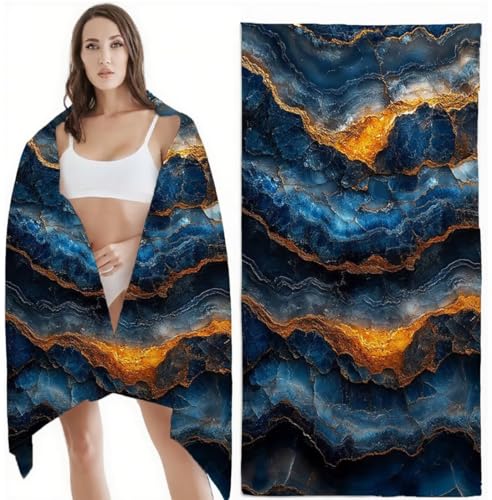 Mikrofaser Strandtuch 70x140 cm Mikrofaser Handtuch Blau Kompaktes Sandbeständig, Schnell Trocknend, Ultra-Absorbierend Badetuch, für Urlaub, Reise, Strand, Sauna, mit Aufbewahrungstasch Marmor Z-6182 von Zhlpjecc
