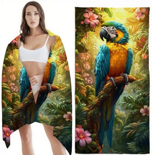 Mikrofaser Strandtuch 70x140 cm Mikrofaser Handtuch Papagei Sandbeständig, Schnell Trocknend, Ultra-Absorbierend Badetuch, Ideal für Urlaub, Reise, Strand, Sauna, mit Aufbewahrungstasch Blume Z-6494 von Zhlpjecc