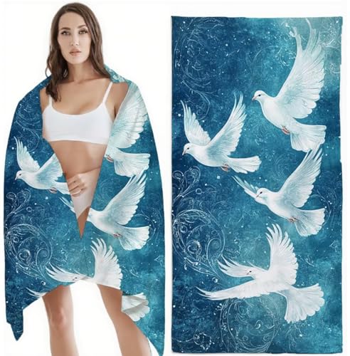 Mikrofaser Strandtuch 70x140 cm Mikrofaser Handtuch Weiß Kompaktes Sandbeständig, Schnell Trocknend, Ultra-Absorbierend Badetuch, für Urlaub, Reise, Strand, Sauna, mit Aufbewahrungstasch Vogel Z-6122 von Zhlpjecc