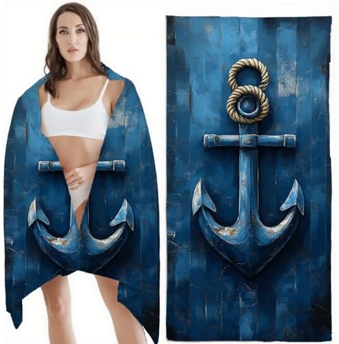 Mikrofaser Strandtuch 80x160 cm Mikrofaser Handtuch Blau Kompaktes Sandbeständig, Schnell Trocknend, Ultra-Absorbierend Badetuch, für Urlaub, Reise, Strand, Sauna, mit Aufbewahrungstasch Anker Z-6112 von Zhlpjecc