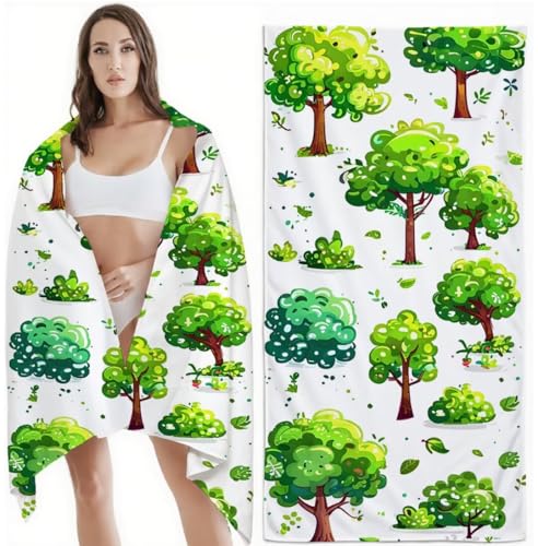 Mikrofaser Strandtuch 90x200 cm Mikrofaser Handtuch Grün Kompaktes Sandbeständig, Schnell Trocknend, Ultra-Absorbierend Badetuch, für Urlaub, Reise, Strand, Sauna, mit Aufbewahrungstasch Baum Z-6236 von Zhlpjecc