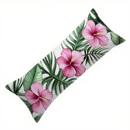 Rosa Seitenschläferkissen Bezug 40 x 120 cm Blume Seitenschläferkissen mit Unsichtbarem Reißverschluss, Doppelseitig Drucken Samt Atmungsaktiv und Weich Kopfkissenbezug, und Waschbar, Geschenke Q-5613 von Zhlpjecc