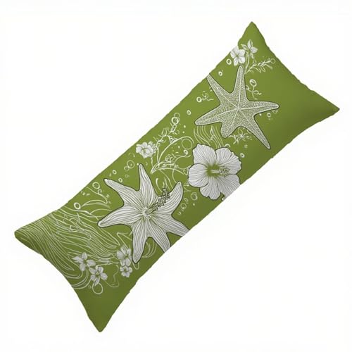 Salbei Seitenschläferkissen Bezug 40 x 145 cm Blume Seitenschläferkissen mit Unsichtbarem Reißverschluss, Doppelseitig Drucken Leinen Atmungsaktiv und Weich Kopfkissenbezug, und Waschbar Q-6224 von Zhlpjecc