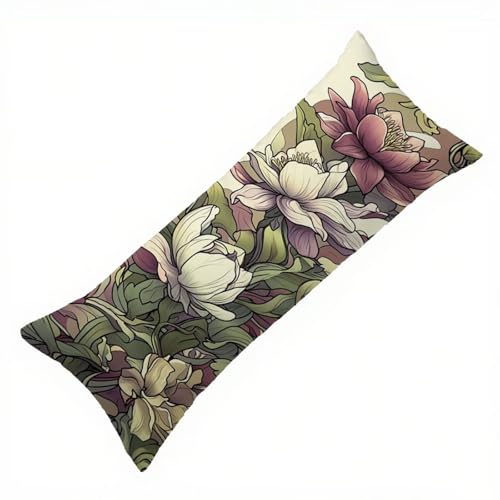 Seitenschläferkissen Bezug 40 x 120, Lila Kissenbezug 40x120 Seitenschläferkissen, Leinen Verbessern Sie Schlafqualität Schwangerschaftskissen Blume Drucken für Schlafzimmer Deko Wohnzimmer Q-6509 von Zhlpjecc